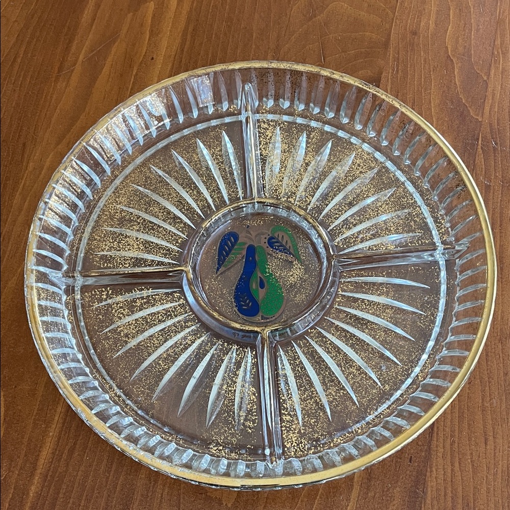 MCM Georges Briard Dusted “Pears” Divided Glass Serving Dish-11 1/2”